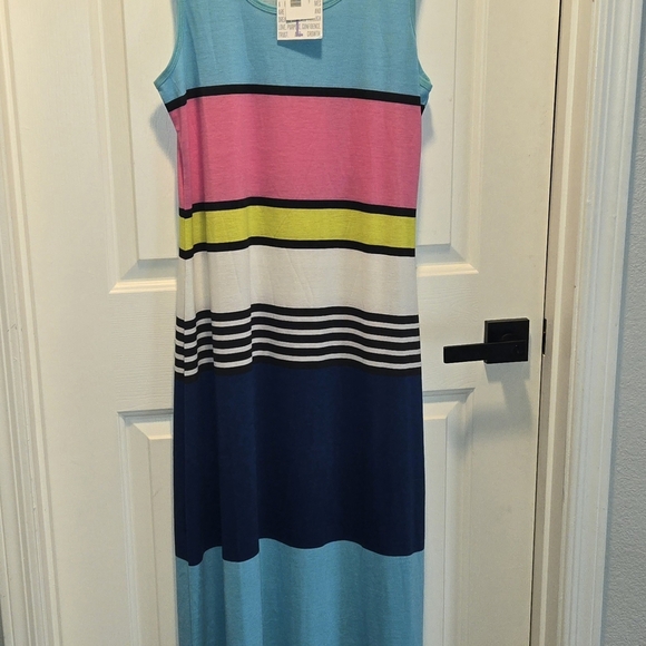 LuLaRoe NWT Dani Maxi Dress.Sleeveless Floor-Lemgth Colorblock Large HTF - Picture 2 of 8